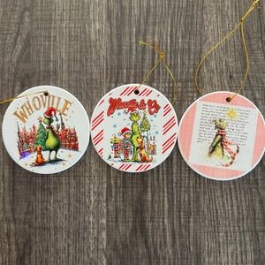 Whoville Grinch vintage Holiday Ornament 3 piece  Set - Multicolor